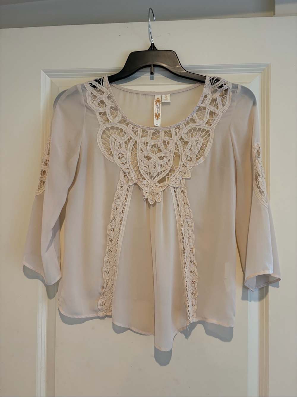 Adiva Cream Crochet-Trim Peasant Blouse